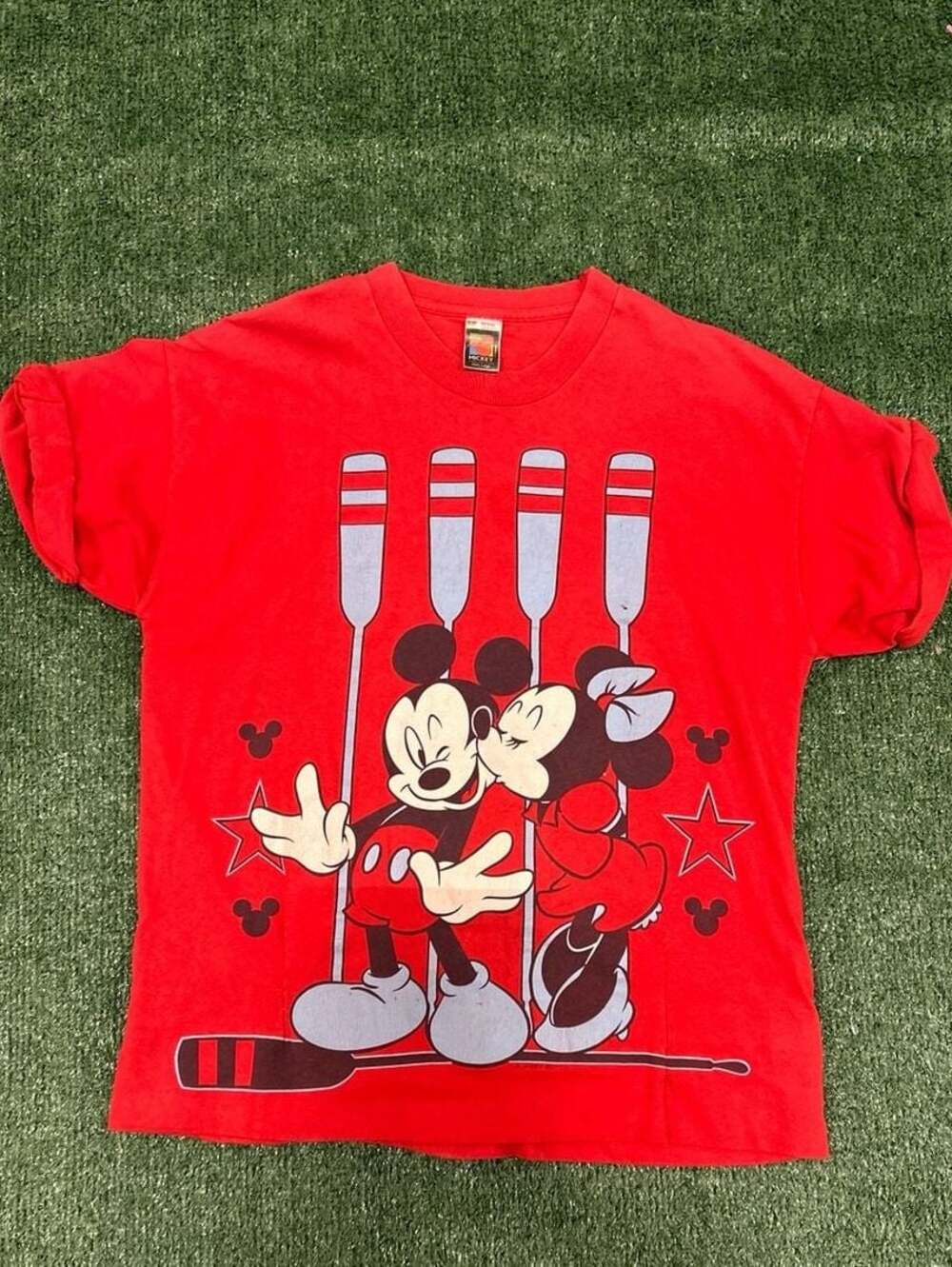 Vintage 90s Mickey and Minnie Mouse Kissing Red